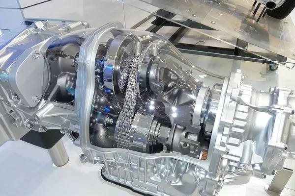 CVTs use two variable-diameter pulleys linked by a belt or chain CVT cutaway