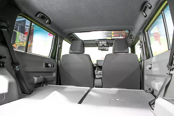 A picture of the interior of the Daihatsu Taft with the seats folded down