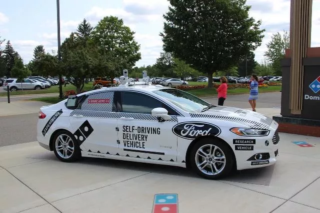 Ford's self-driving pizza delivery vehicle on the road