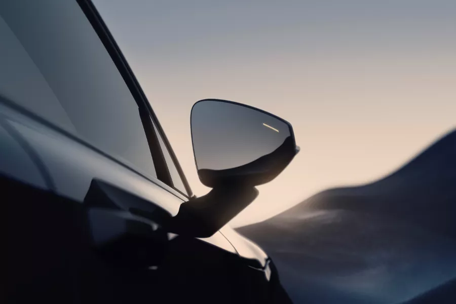 A picture of the upcoming Volvo EX30's side mirrors