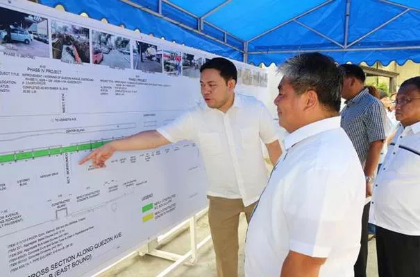 DPWH officers in front of the flood control project's planning map