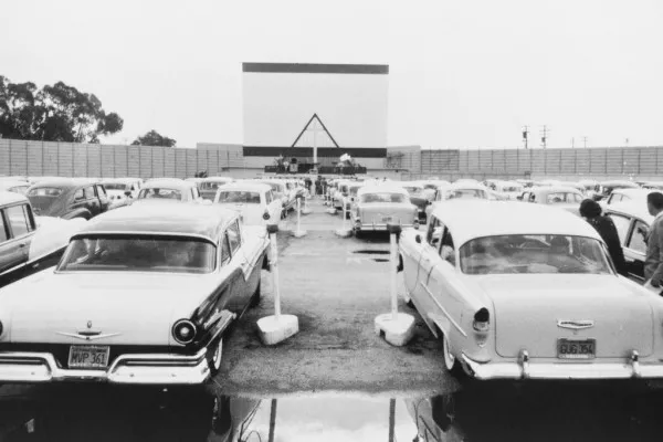 A picture of drive-thru theater in the 1960's