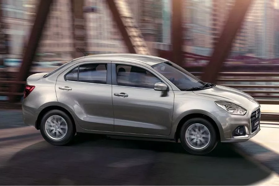 The Suzuki Dzire A picture of the Suzuki Dzire on the highway.