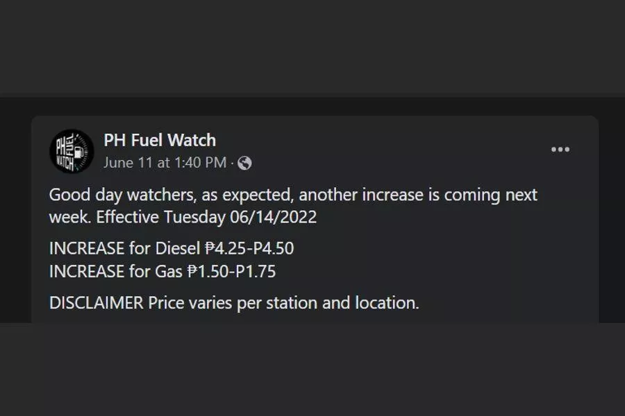 PH Fuel Watch advisory 