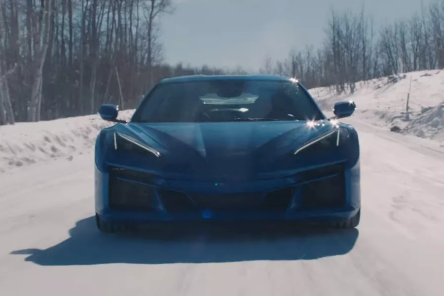 A picture of the front of the Corvette E-Ray from the teaser.