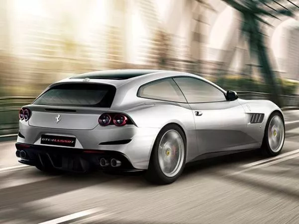 Rear side of a silver Ferrari SUV