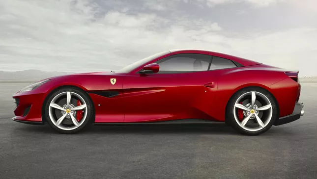 A red Ferrari Portofino side view