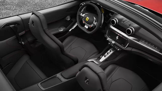 A red Ferrari Portofino's cabin