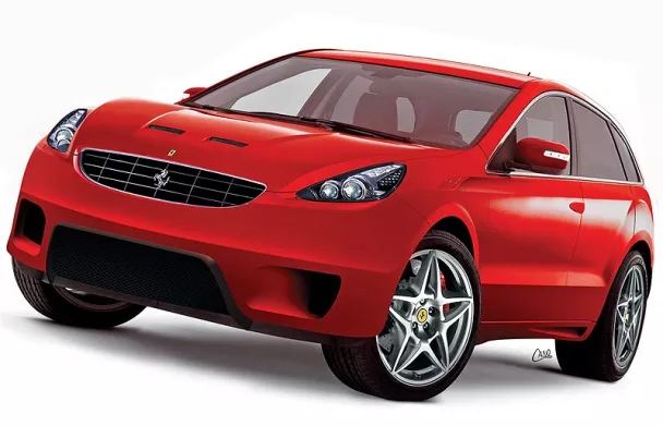 Ferrari is seeking to expand beyond supercars and have in mind for producing over 10,000 cars per year as part of its proposed 5-year plan A red Ferrari Suv concept front view