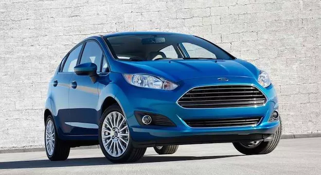 A blue 2017 Ford Fiesta angular front view