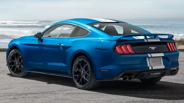The angular rear of the Ford Mustang