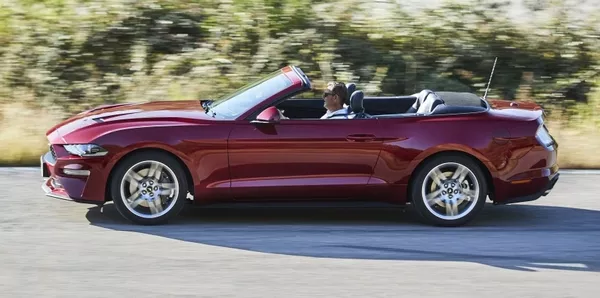 In Australia, the Mustang 2018 is available in convertible and fastback body configurations Ford Mustang 2018 facelift convertible side view