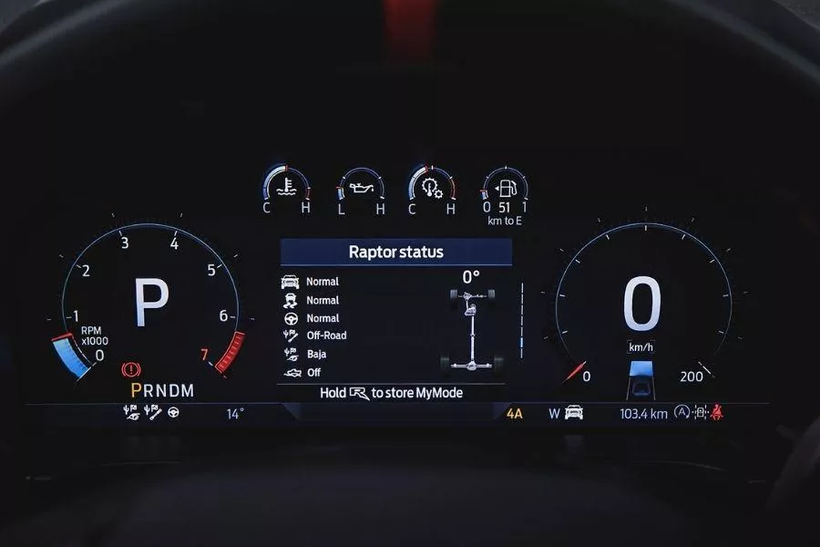 Ford Ranger Raptor instrument cluster