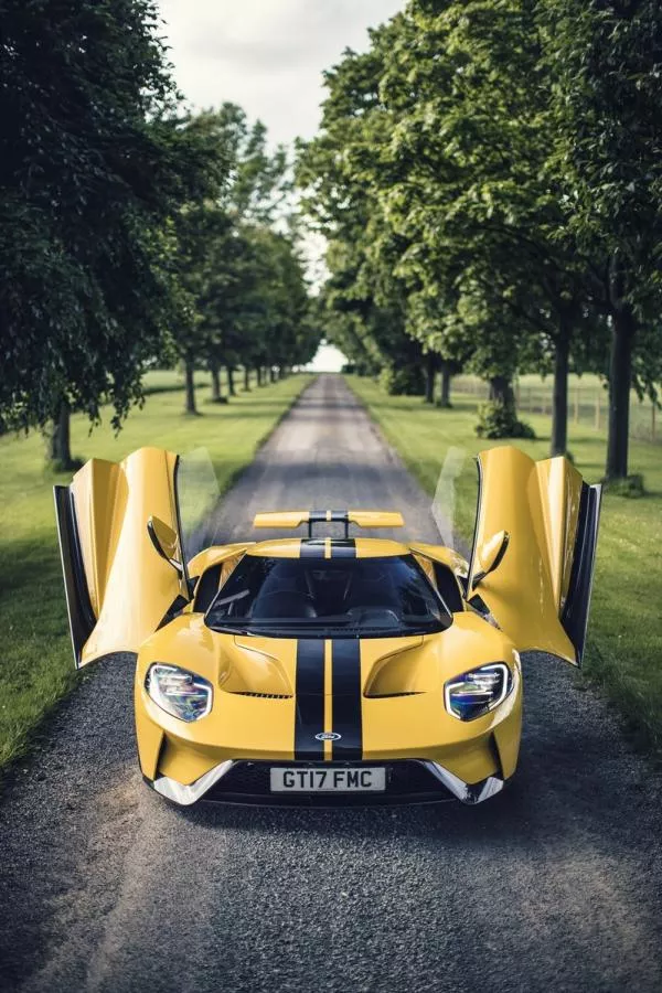 Front view of Ford GT with side doors opened