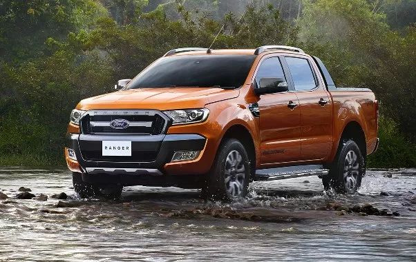 An orange Ford Ranger angular front view