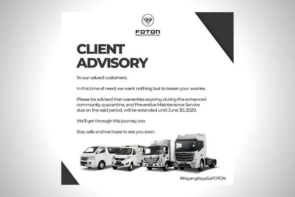 The official statement from Foton Philippines