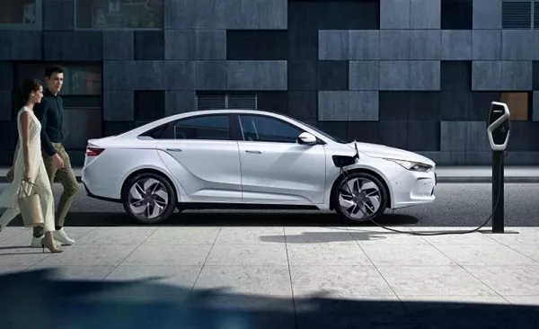 The Geely Geometry A charging its batteries Geely Geometry parked and charging its batteries