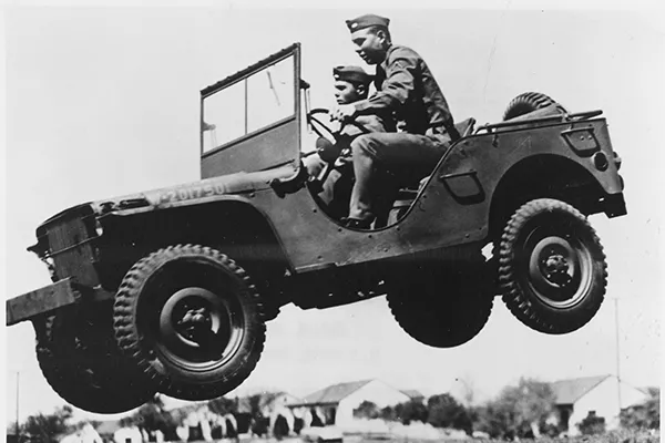 A picture of a GP jeep jumping