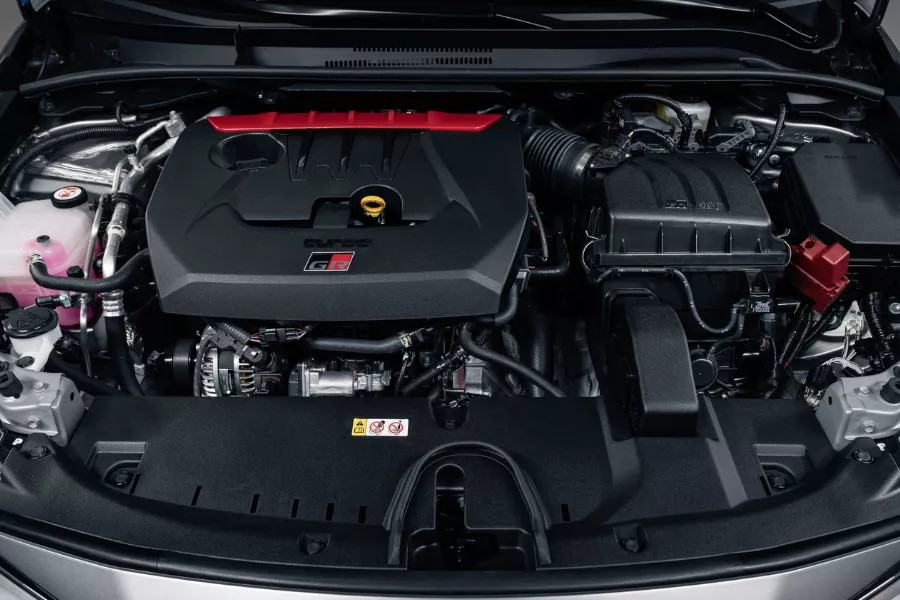 The GR Corolla's 1.6-liter turbocharged G16E-GTS inline-3 gasoline engine A picture of the GR Corolla's engine