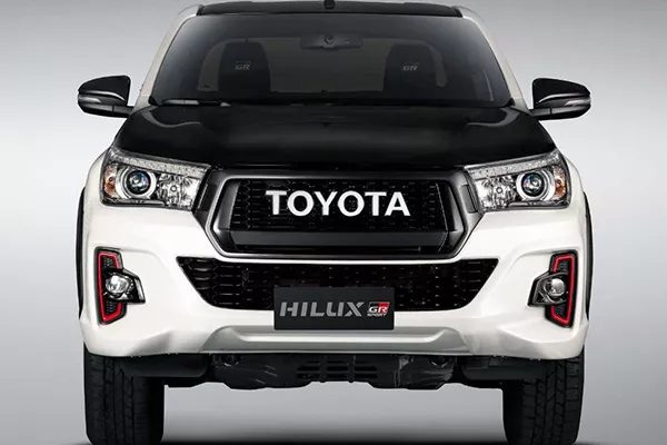 A picture of the front of the GR Hilux.