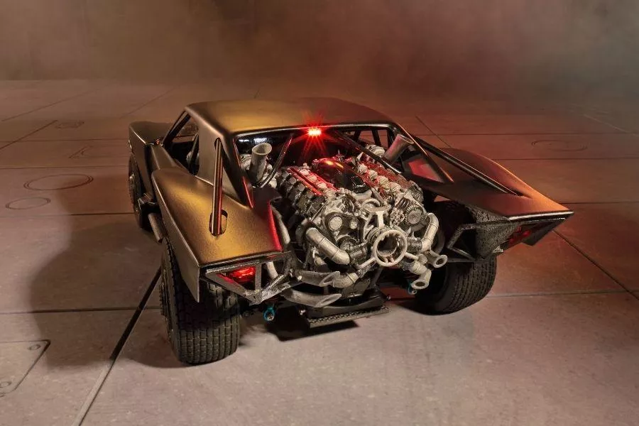 A picture of the rear of the Batmobile toy