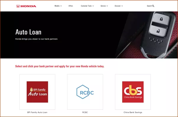 Honda's Auto Loan Link page