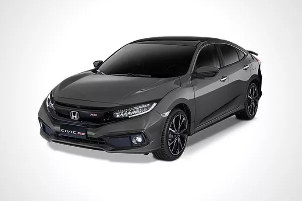 A black Civic with white background