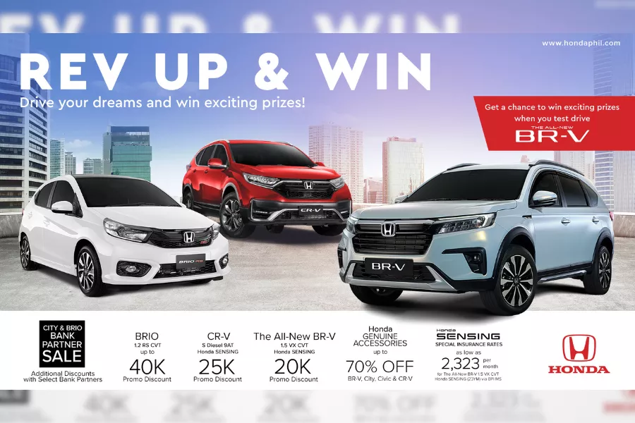 If you're in the market for a Honda. Then better check out this promo. A picture of the rev up and win promo poster.