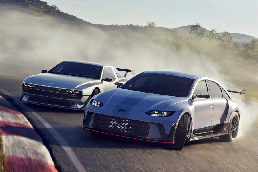 A picture of the Hyundai N concept cars on the race track.