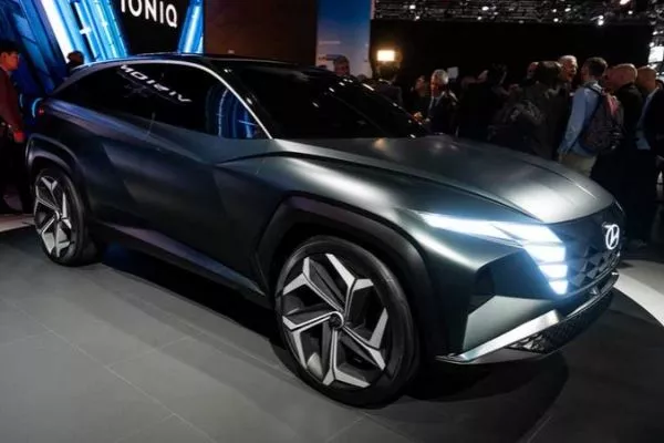 A picture of the Vision T Concept with its lights on.