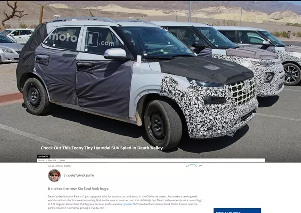 the front of the Hyundai's unnamed baby SUV in camouflage