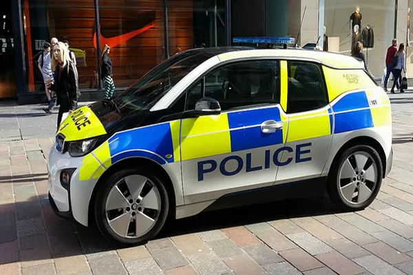 BMW i3 police cruiser parked on a street