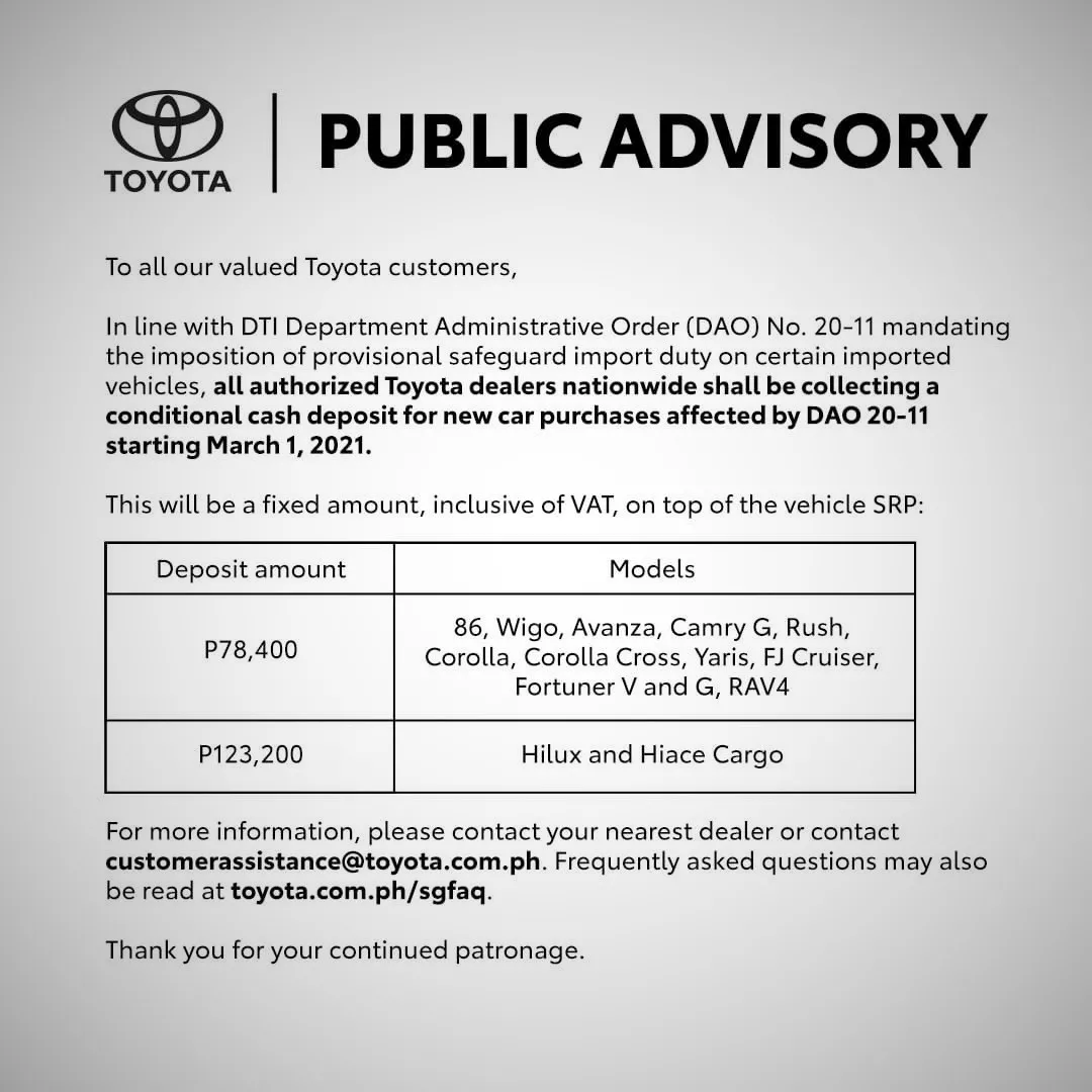 Toyota advisory