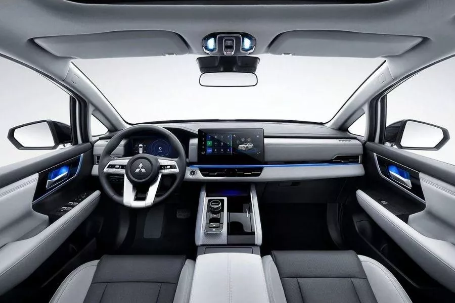 Inside the Airtrek EV A picture of the Mitsubishi Airtrek's cockpit