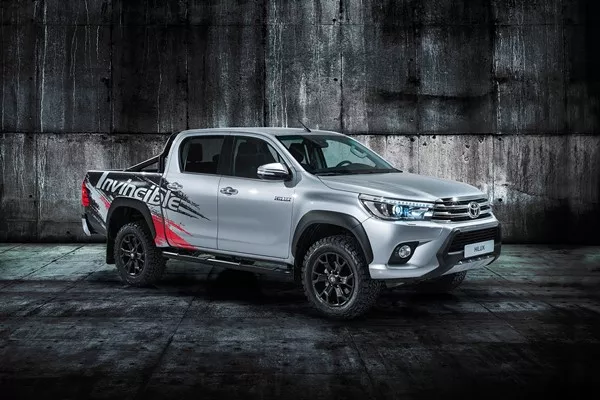 A Silver Toyota Hilux Invincible 50 angular front view