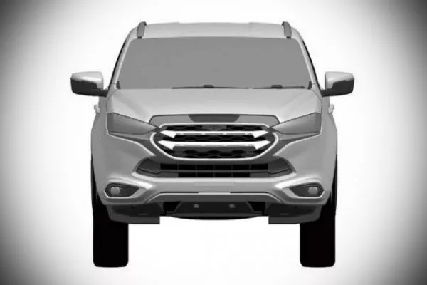 Note that these are just patent images so what you're seeing here aren't set in stone just yet A picture of the front of the 2021 Isuzu mu-X patent image.