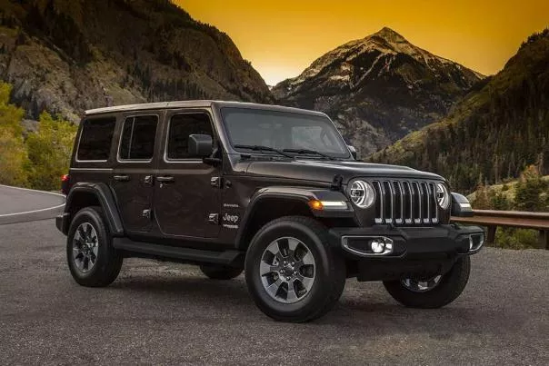 Angular front of a Jeep Wrangler 2018
