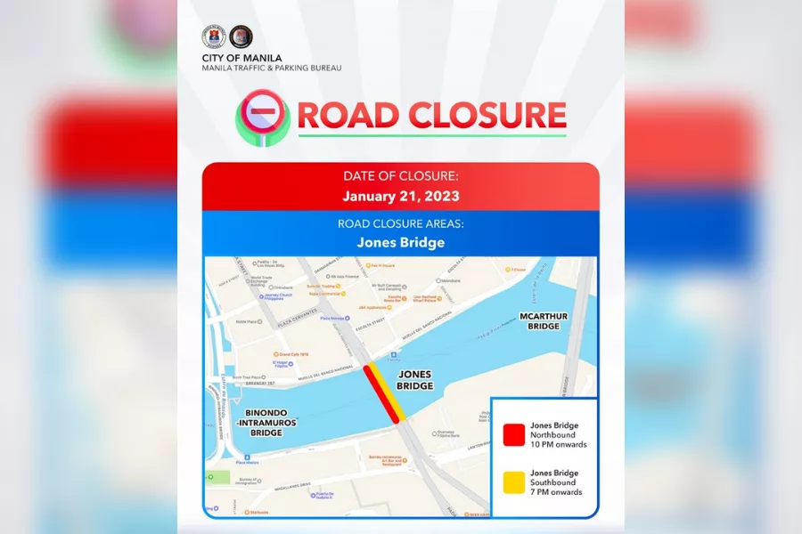 A picture of the post from Manila City PIO regarding the Jones Bridge closure.