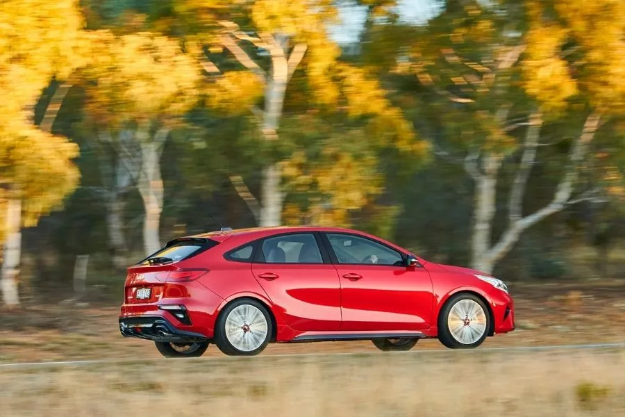 A picture of the Forte GT as it travels on a road