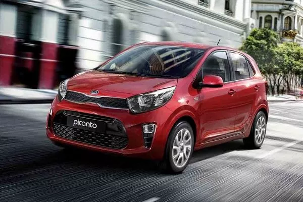 A red Picanto on the road