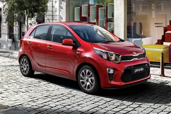 A parked red Picanto