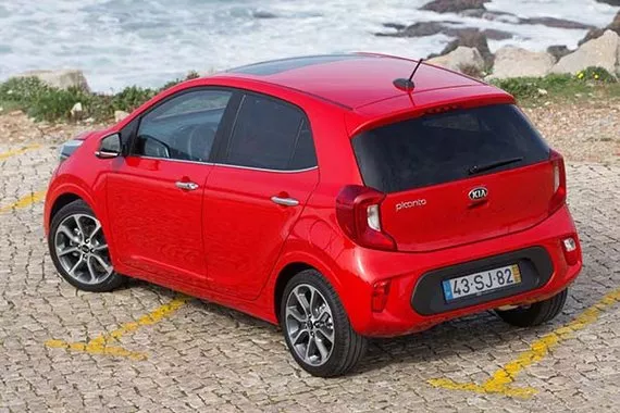 Rear view of a Kia Picanto finished in red