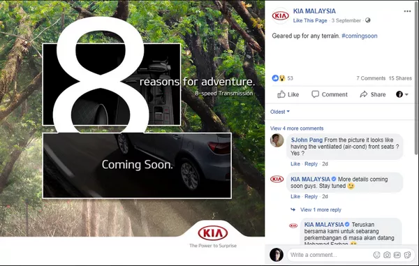 Kia Malaysia's post of the teaser of the Kia Sorento 2019 facelift 