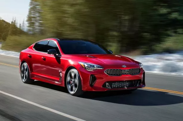 A red Kia Stinger GT Line 2018 on the road