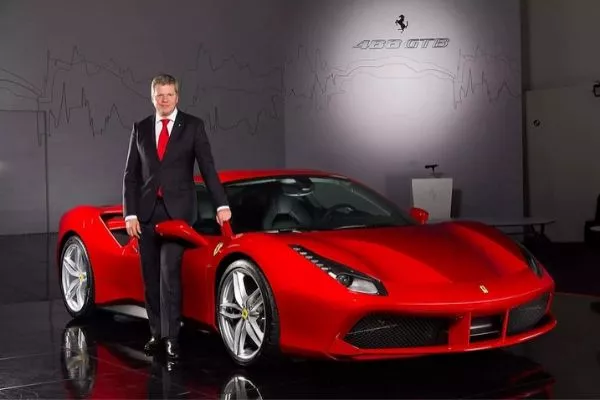 A picture of Ferrari Far and Middle East with Dieter Knechtel together with the Ferrari 488 GTB
