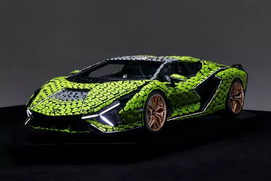 A picture of the lifesize Lamborghini Sian LEGO Technic model