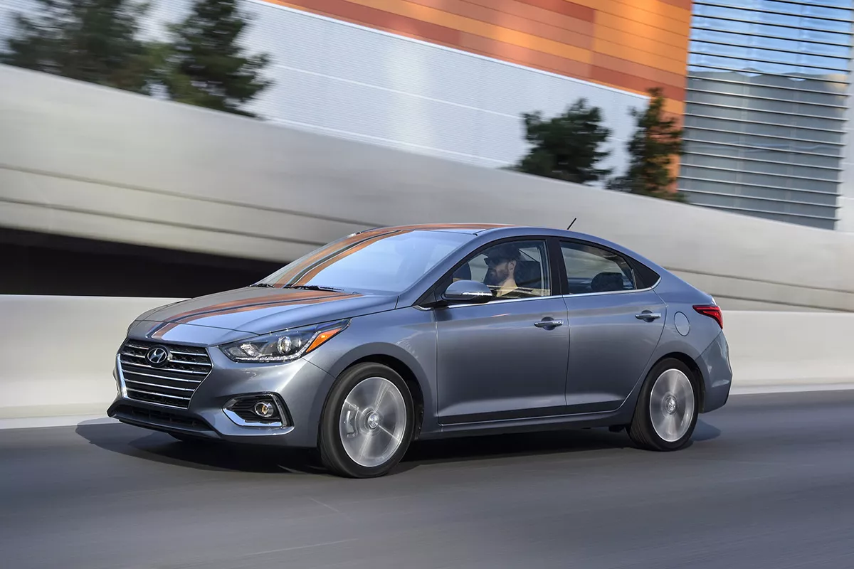 A picture of the US-spec Hyundai Accent on the road