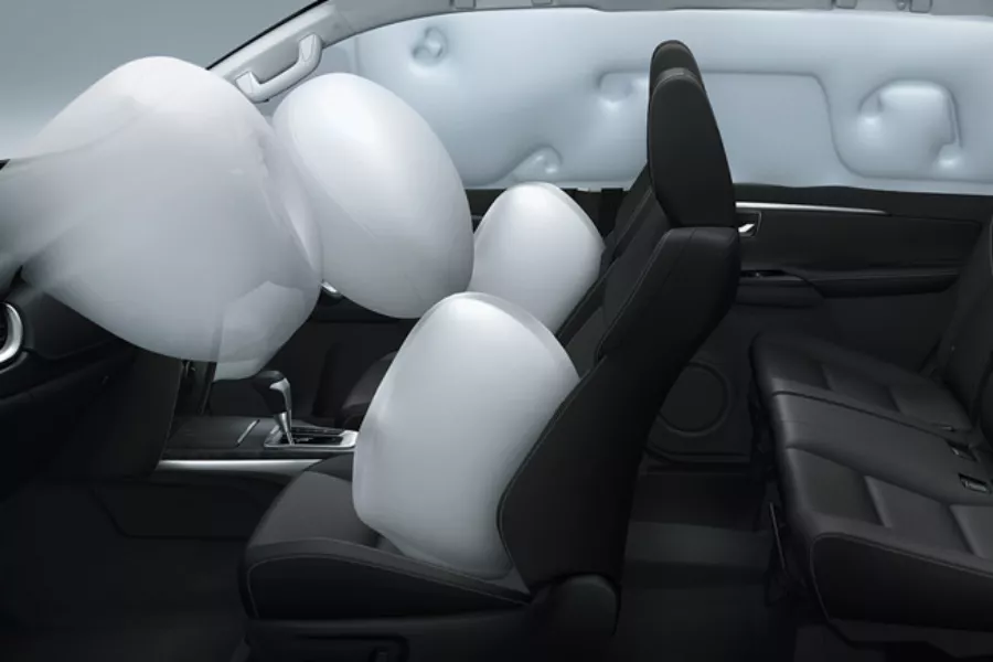 A picture of the Toyota Fortuner Leader's airbags mid-deployment