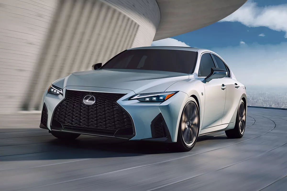 A picture of the new 2021 Lexus IS on the road