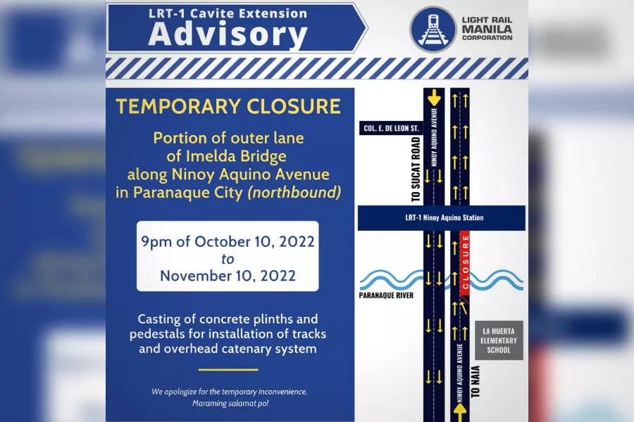 A picture of the post announcing the temporary lane closure on the Imelda Bridge